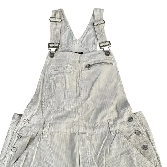 VTG Y2K No Boundaries Cream Baggy Corduroy Carpenter Overalls Cream, Juniors XL - Picture 6 of 7
